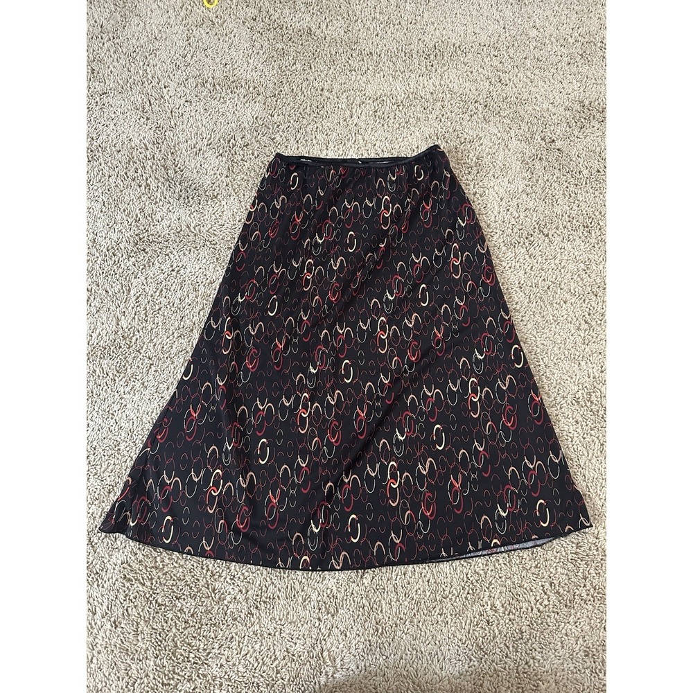 Wrapper Womens Medium Black Red Chain Link Print A-Line Midi Skirt 60TZ2808